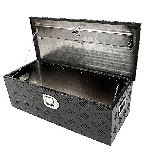 30 Inch Aluminum Black Plated Truck Tool Box Pickup Bed Storage, Waterproof Underbody Tongue Box with Lock and Key for RVs, ATVs, Trailer & Truck (30"x13"x10") - color: Black, size: 30"x13"x10"