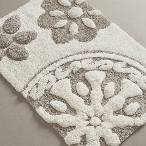 Madison Park Casablanca 100% Cotton Tufted Bathroom Rugs Luxurious Plush Medallion Floral Pattern Bath Mat Absorbent, Quick Dry, Spa Design Shower Room Décor, Rectangle 20" x 30", Taupe - color: Taupe, size: 1'8" x 2'6" (Rectangular)