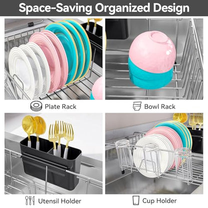Urackify Dish Drying Rack in Sink, Stainless Steel Expandable Over the Sink Dish Rack with Utensil Holder & Cup Holder, Kitchen Drying Rack for Inside Sink, 15.35" x 11.02" x 4.84", Silver - color: Silver, size: Expandable - 15.35"~23.23“ x 11.02" x 4.84"