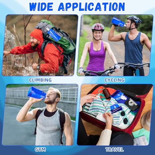Teenyyou 24 Pack Collapsible Water Bottles Bulk 16oz Foldable Water Bottles with Carabiner Reusable Drinking Leak Proof Container Bags for Sport Biking Hiking Camping Travel Outdoor (Blue) - color: Blue