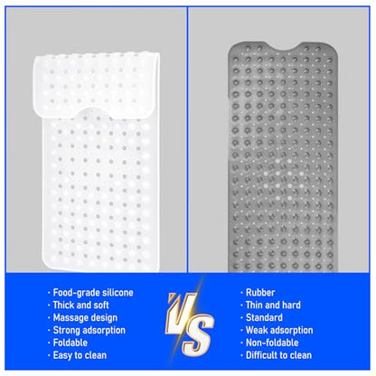 Silicone Bath Tub Mat Non Slip, 36"x16" Shower Foot Scrubber Mat with Drain Holes and Suction Cups, Upgraded Bathtub and Shower Mats, Machine Washable Bathtub Floor Liner Mats for Bathroom (Clear) - color: Clear