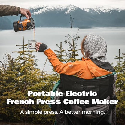 STOKE VOLTAICS Electric French Press Coffee Maker, 120V Boil Water & Press Coffee 2-in-1, Portable Design for Camping, Travel, 6 Minute Brew Ready - color: Bloom