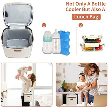 Mancro Breastmilk Cooler Bag with Ice Pack, Fits 6 Insulated Baby Bottles Up to 9 Ounce, Breast Milk Cooler for Nursing Mom (Cream) - color: Cream