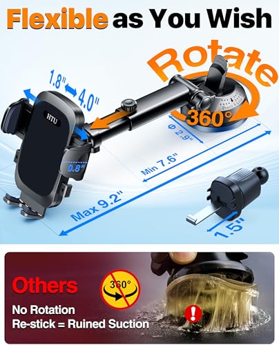 2026 Ultimate Best【True Military-Grade & Safety Cert】Car Phone Holder【Upgraded 360 Rotation & 100+LBS Strongest Suction】5-in-1 Truck Windshield Dashboard Vent Mount Stand for iPhone Android,Deep Black - color: Deep Black