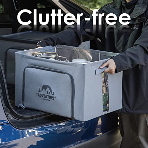 SHIMOYAMA Trunk Organizer for Camping Gear, 68L Foldable Fabric Car Container with a Lid, 20 Gallon Storage Box for Picnic, Camp, SUV, Jeep, Gray