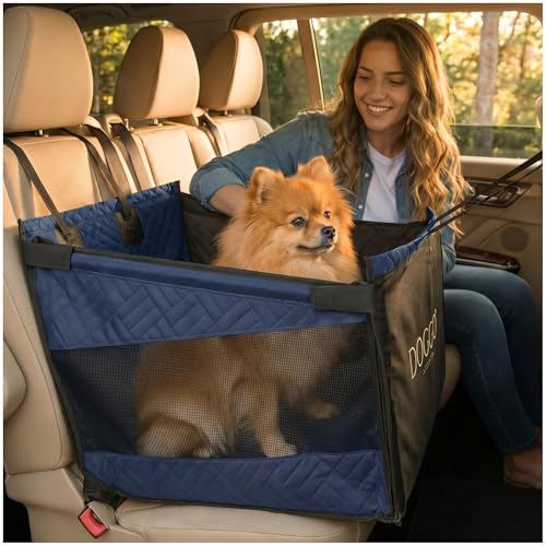 Dog Car Seat Cover with Hard Bottom – Back Seat Extender for Dogs Up to 35 lbs, Waterproof Non-Slip Hammock, Rigid Reinforced Base with Triple Security System, Storage Pockets, fits Cars SUVs Trucks - color: Blue