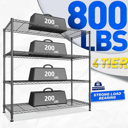 45 "W Metal Shelving Unit 4 Tier Storage Shelves Adjustable Wire Shelving Metal Shelf Pantry Shelves Wire Rack Commercial Shelving for Kitchen Pantry Utility Room Garage 45 "W x 59.4 "Hx 13.5" D Black - size: 45" W x 59.4Hx 13.5" D