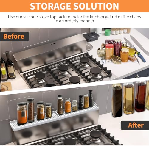 BFONS 30 Inch Silicone Magnetic Stove Top Shelf, Kitchen Over Stove Spice Rack Shelf Apartment Home Must Haves Kitchen Gadgets for Above Stovetop Seasoning Organization Storage (White) - color: White