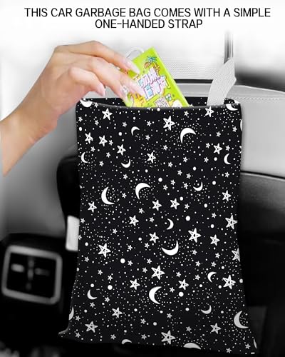 Car Trash Can, Durable Hanging Car Trash Garbage Bag, Cute Automotive Garbage Cans Organizer, Black White Moon Star - color: Black White Moon Star