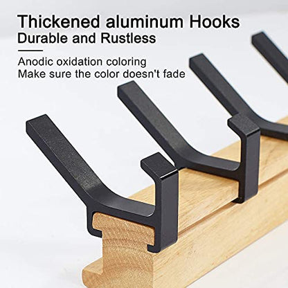 Coat Hook Rail Wall Mounted Coat Rack-5 Double Hook, 15 Inch Aluminum,Metal for Coat Hat Towel Robes, Wooden (Black 1PCS)