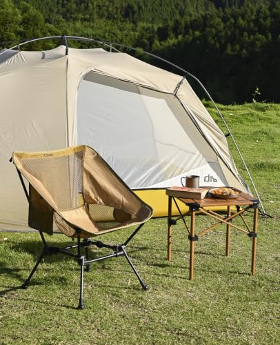 iClimb Ultralight Compact Camping Folding Beach Chair with Anti-Sinking Large Feet and Back Support Webbing (Brown- Square Frame) - color: Brown (Square Frame)
