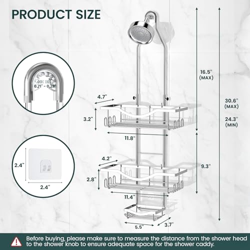Shower Caddy Hanging Adjustable Shower Caddy, Rustproof Shower Organizer Extended Length Showers Caddy Over Shower Head with Hooks Soap Holder, Large Capacity Anti-Swing Bathroom Organizer, Silver - color: Silver