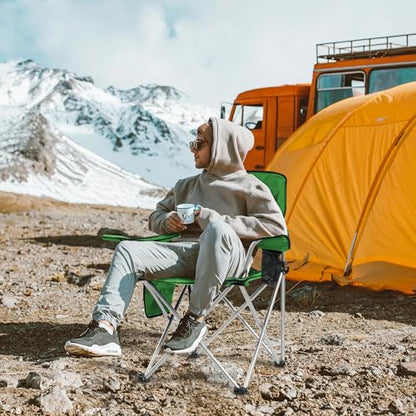 Elevon Camping Chair, Portable Folding Outdoor Chair with Arms, Cup Holder and Carry Bag - color: Green-2 Pack