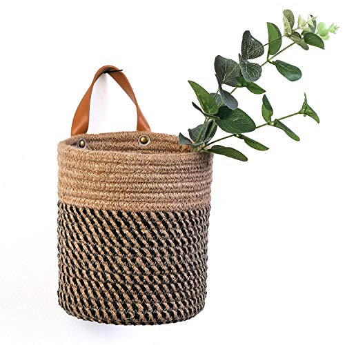 Wall Hanging Storage Baskets - Small Cotton Rope Woven Closet Storage Bins-Shelf Basket Organizer for Plants, Towels,Toys - 6.3" x 7" (Jute) - color: Jute