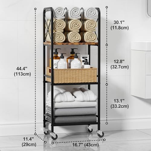 niffgaff 3-Tier Movable Towel Rack, Free-Standing Towel Holder with M-Shaped Detachable Dividers, for Bathroom, Pool