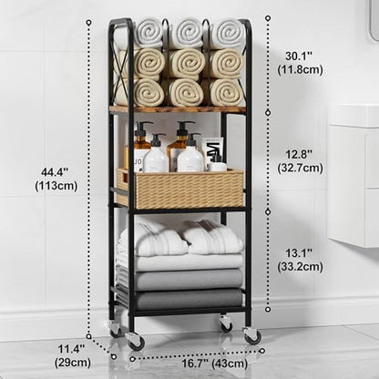 niffgaff 3-Tier Movable Towel Rack, Free-Standing Towel Holder with M-Shaped Detachable Dividers, for Bathroom, Pool
