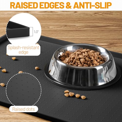 Hubulk Dog Feeding Mat,100% Waterproof Food Grade Silicone Pet Food and Water Bowl Placemat,Dishwasher, High Raised Edge to Prevent Spills,Nonslip Tray to Stop Messes on Floor (32"x24"x1.0", Black) - color: Black, size: 32"l X 24"w