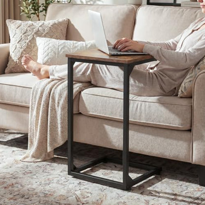 AMHANCIBLE C Shaped End Tables Set of 2, Couch Side Tables that Slide Under Sofa, Slim TV Trays for Living Room and Bedroom, Narrow Space Saving Laptop Workstation, Rustic Brown, HET02BBR - color: Rustic Brown