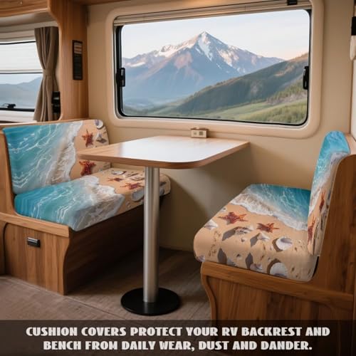 Beach Starfish Conch Print 2 Pcs RV Dinette Cushion Covers Scratch-Resistant Camper Cushion Slipcover Fuzzy Sofa Furniture Protector Include 1 Backrest Covers and 1 Bench Covers - color: Beach Starfish Conch