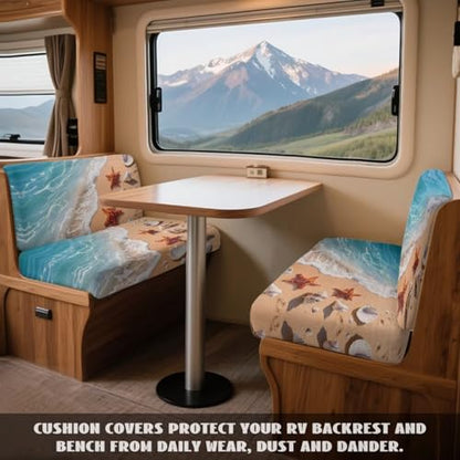 Beach Starfish Conch Print 2 Pcs RV Dinette Cushion Covers Scratch-Resistant Camper Cushion Slipcover Fuzzy Sofa Furniture Protector Include 1 Backrest Covers and 1 Bench Covers - color: Beach Starfish Conch