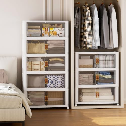 SAILUN 1074QT/268Gal Stackable Storage Bins with a Lid, Collapsible Storage Bins with Doors, Folding Cabinet for Home Closet Organization,8 Pack-28 W x 18" D x 123.2" H White - color: White-130qt, size: 2 lid 8 Pack