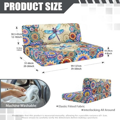 Boho Mandala Dragonfly Pattern RV Dinette Cushion Covers Stretch Sofa Seat Slipcovers Replacement Camper Cushions Cover for RV Camper 2Pcs Backrest & Bench Cover, 2 Sets - color: Boho Mandala Dragonfly