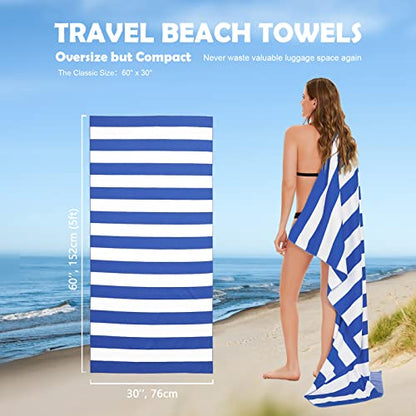 Your Choice Microfiber Beach Towel, Sand-Free Quick Dry Travel Towel, Oversized Compact Lightweight Recycled Towel for Pool Camping(67"x35"/60"x30") - color: Y-blue Stripes, size: Large(60x30")