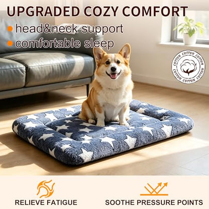 Dog Bed Mat, Reversible Crate Pad & Cute Dog Bed - Machine Washable Kennel Mat with Ultra Soft for Medium Dogs - color: Dark Blue Stars, size: 30"L*20"W*1.5"Th