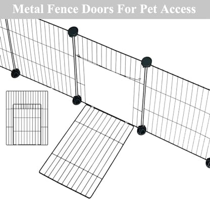 LANGXUN 12pcs DIY Small Animal Pet Playpen with Waterproof Mat, C&C Cage for Puppy Kitten, Rabbit Cage,Guinea PigsGuinea Pig Cages | Indoor & Outdoor Portable Metal Wire Yard Fence, Metal Pet Panels - style: 12 Metal Panels + Mat (11.8'' x 15")