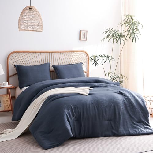 Camping World Enclave Comforter Set – Soft Lightweight Bed Comforter with Matching Shams, Easy-Care Bedding for RV, Camper, Guest Room & Home Bedroom - color: Navy, size: Short Queen