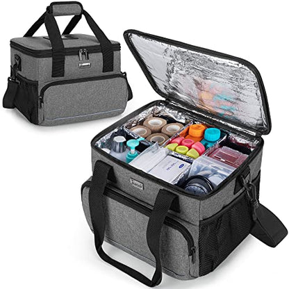 Trunab Insulated Medical Bag with Adjustable Dividers, Medicine Supplies Water-Resistant Bag for Home, Travel, Camping, Empty Bag - Patented Design,Grey - color: Grey, size: Large