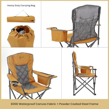 ARROWHEAD OUTDOOR Deluxe Folding Camp Chair – 550lb Capacity Heavy-Duty Quad Chair with Integrated Cooler, Headrest, and Dual Cup Holders. - color: Windsor