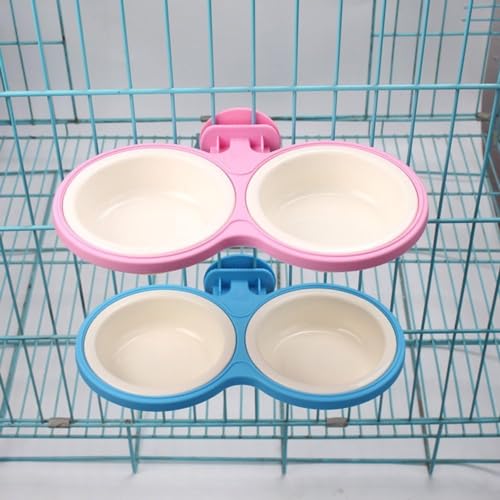 Pet Durable Bowl Cage Bowl, Pet Food Water Removable Bowls with Bolt Holder Hanging Cage Coop Cup Non-Skid Feeder Set Double Diners Portable for Feeding Dogs Cats Birds (Pink) - color: Pink