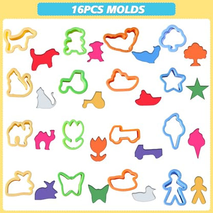 LCY WEDSHI Dough Tool Set, 32 Pcs Dough Tools Sets for Kids Ages 4-8, Dough Accessories Includes Animal Molds, Cutters Roller, Rolling Pins, Safety Scissors, Plastic Knife - style: 32 PCS