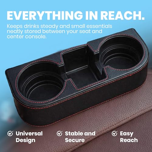 Car Cup Holder, Auto Front Seat Cup Holder, PU Leather Cover Cup Drink Holder, Car Seat Gap Filler Organizer, Side Cup Holder for Car Coin Bucket, Cell Mobile Phone Holder, Black - color: Black