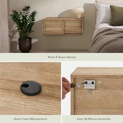 mopio Lauren Floating TV Shelf, Multi-Purpose Modular Under TV Display Shelf, Wall Mounted Wood Television Cabinet, Nightstand, Side Table, End Table, Bedside Shelves for Bedroom (Oak, 31", Single) - color: Oak, size: Single