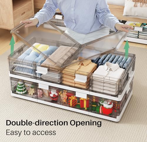 Kitstorack Plastic Under Bed Storage Containers,2 Pack Underbed Storage with Wheels,Foldable and Stackable Under Bed Organizer,Moisture and Dust-proof Storage Boxes for Clothes Shoes,13.6 Gal - size: Large - 2 PACK