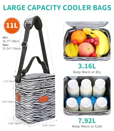 PIIOSER Breastmilk Cooler Bag with Ice Pack, Fits 6 Baby Bottles Up to 9 Oz, Stylish Baby Cooler Travel Bags with Shoulder Strap, Double Deck & Leakproof for Nursing & Working Moms(Zebra Printed) - color: Zebra