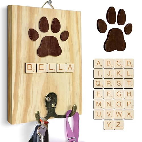 Dog Leash Holder Wall Mount, Pet Harness Hanger with Scrabble Letters, Dog Collar Organizer for Entryway, Memorial Cat Leash Holder for Wall, Pet Loss Gifts, Keepsake, Home Decor PF212-NAT - color: Style 1, size: 7.8″ x 5.5"