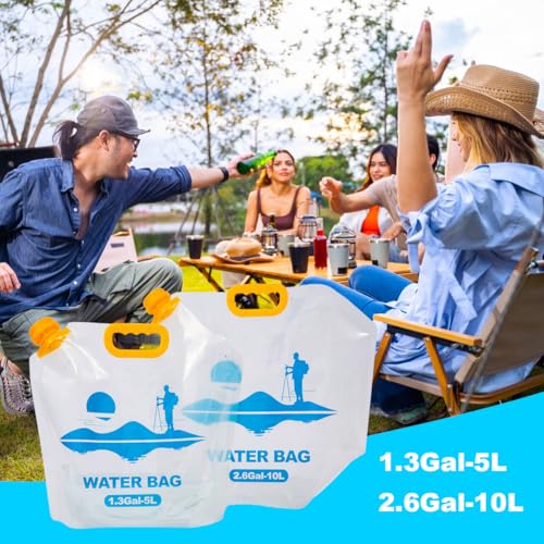 Collapsible Emergency Water Container Bag,WaterStorageCube,Flat Folding,BPA Free Food Grade,Clear Plastic Storage Jug for Camping Hiking Backpack,No-Leak Freezable,Water Bottle 2.6 Gallon/2pcs - size: 332.8 Ounces