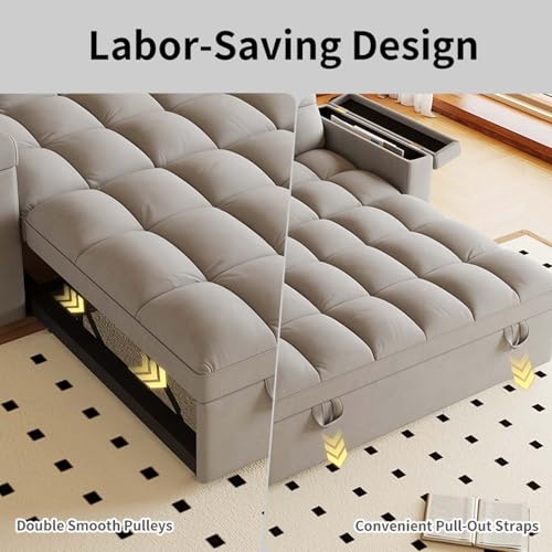 65" Foldable RV Love Seat Sofa, Modern Velvet Pull Out Couch with Table Board and UAB, Convertible Love Seat Sofa Bed with Adjustable Back and Pillow for Living Room, Small Spaces(Light Gray, 2 Seat) - color: Light Gray, size: 2 Seat