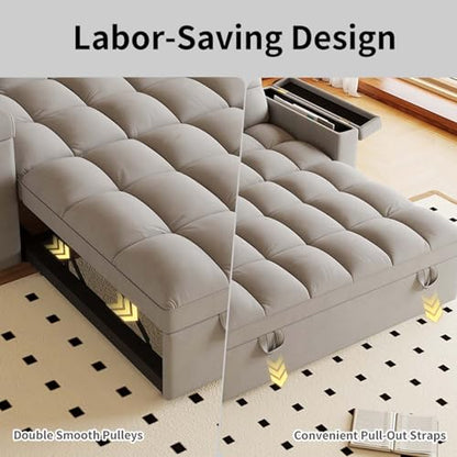 65" Foldable RV Love Seat Sofa, Modern Velvet Pull Out Couch with Table Board and UAB, Convertible Love Seat Sofa Bed with Adjustable Back and Pillow for Living Room, Small Spaces(Light Gray, 2 Seat) - color: Light Gray, size: 2 Seat