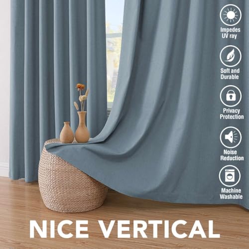 H.VERSAILTEX Linen Look 100% Blackout Curtains 63 Inches Long for Bedroom Rod Pocket 42 Inches Wide Linen Textured Thick Window Curtain Drapes with White Backing, Stone Blue, 2 Panels - color: Stone Blue, size: 42"W x 63"L (Pack of 2)