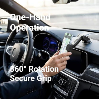 [2026 Upgraded Military-Grade Car Phone Holder Mount — Ultra-Stable Clamp Grip, 3-in-1 Dashboard/Windshield/Air Vent, One-Button Release — Heavy Duty Universal for iPhone & All Smartphones