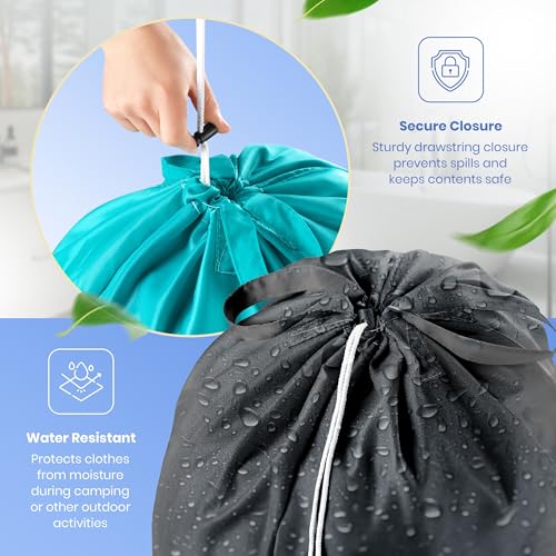 Extra Large Travel Laundry Bag - 2-Pack Fun Print Design Bags for Dirty Clothes - Durable Water-Resistant Fabric - Sturdy Drawstring Closure (Teal-Grey | Wash Dry Repeat) - color: Teal-grey | Wash Dry Repeat