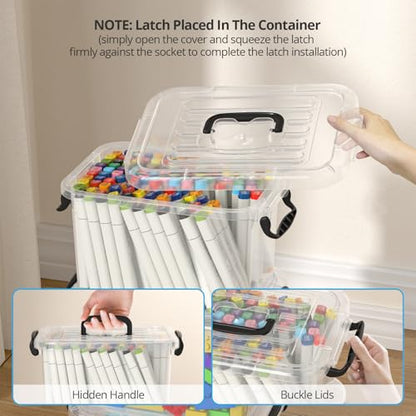 Plastic Storage Containers with Lids - 6 Pack 6 Quart Clear Storage Bins with Lids, Stackable Storage Containers for Organizing, Small Plastic Storage Box with Lid, Black Handle and Latches