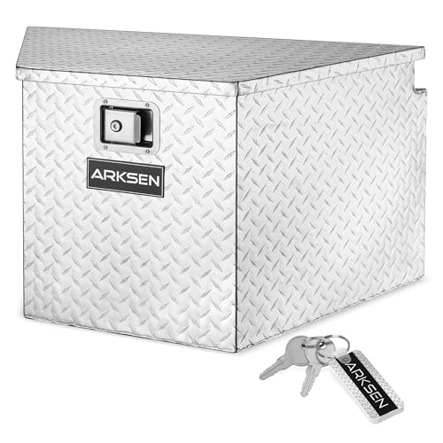 ARKSEN 33 Inch Heavy Duty Diamond Plate Aluminum Trailer Tongue Box Pickup Truck Tool Box Storage Organizer with Weather Resistant Seal, Lock & Keys - Silver - color: Silver, size: 33 Inch
