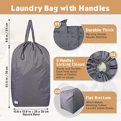 Washable Travel Laundry Bag with Handles and Drawstring, Heavy Duty Large Enough to Hold 3 Loads of Laundry, Fit a Laundry Basket or Clothes Hamper, 27.5x34.5 in,Grey and Black - color: Grey and Black (1 Pack)