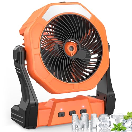 Ausic Portable Misting Fan for Outdoor Cooling, [16-65Hrs] Battery Powered Mist Fans with Water Misters & LED Lantern, 8-Inch, 250mL Tank, for Patios, Home, Outside, Camping, Outdoor&Indoor Use - color: Orange, size: 16-65Hrs Runtime