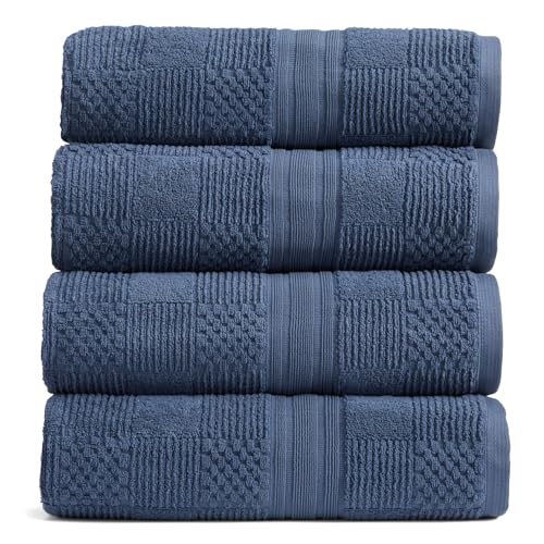 Springtree Home 100% Cotton Bath Towel Set of 4 | Blue Towels | Geometric Textured Design | Absorbent & Quick-Dry | 4 Bath Towels | Oeko-TEX® Standard 100 Cotton | Myla Collection - Indigo - color: Indigo, size: Bath Towel (4 Pack)